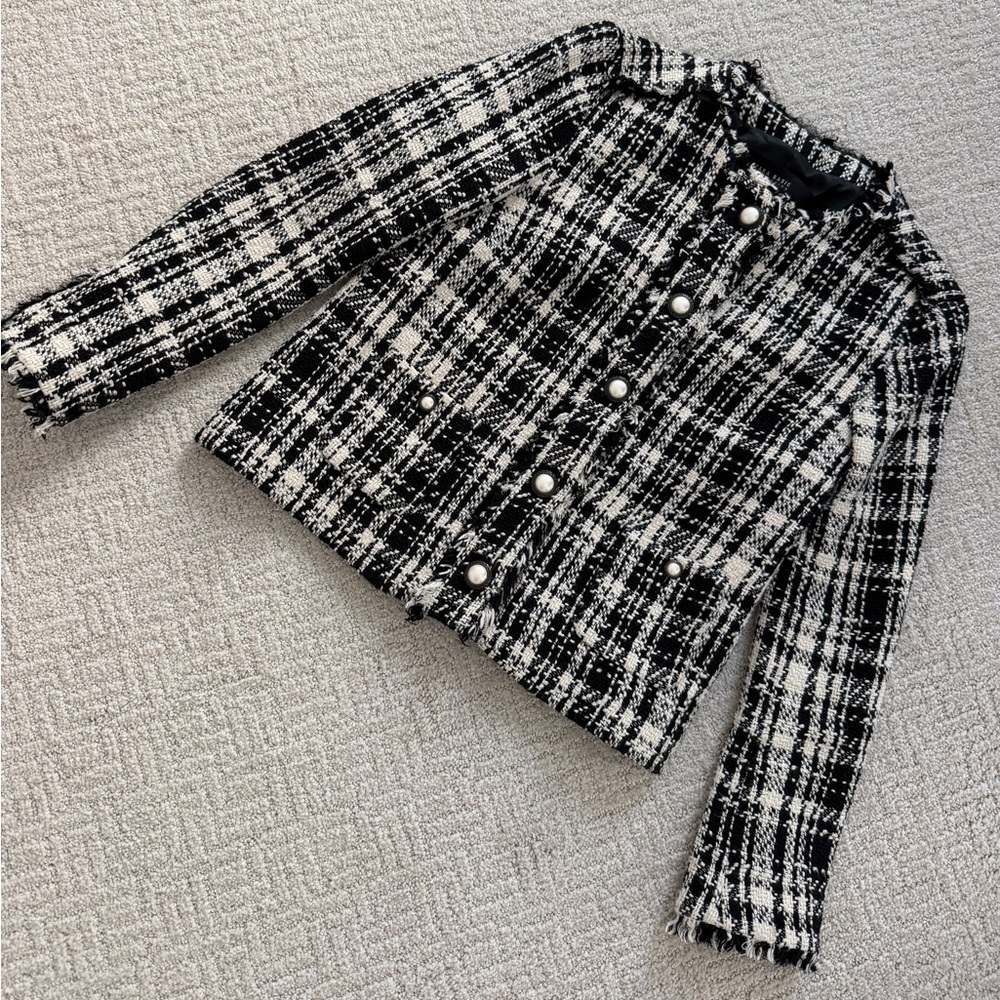 Zara Black and Cream Tweed Jacket